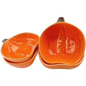 Pumpkin Ramekins Small Ceramic Pumpkins Bowls for Baking 6 Oz Oven Safe Mini Pumpkin Dish for Serving Dip and Sauce, 4pcs