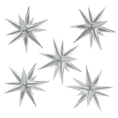 Silver Star Balloons Explosion 12 Point Cone Balloon,Metallic Mylar Spike Balloons for Party Decor,Weddings,Birthday Anniversary Party Backgrounds