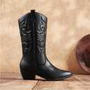 DREAM PAIRS Women's Cowboy Boots Pull On Cowgirl Boots,All Black,8.5 (Black)