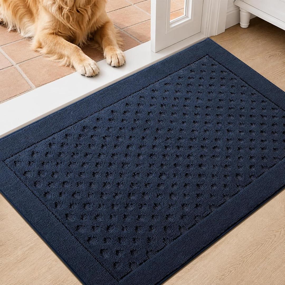 Dirt Trapper Door Mat 24"x 36", Non-Slip Entryway Rugs, Navy Blue | Washable Doormat, Stain Resistant and Absorbent Welcome Mat, Low Profile Floor Mats for Front Back and Entrance