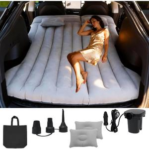 Car Air Mattress - Inflatable Camping Bed Compatible with Tesla Model Y, Thickened Flocked AirBed for Trunk/Backseat/Sedan/SUV/RV, Sleeping Pad for Camping Travel Outdoor (Grey) 
190cm x 130cm x 15cm