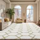 Large Rugs for Living Room, 8x10 White and Beige Fluffy Bedroom Area Rug, Shag Geometric Soft Fuzzy Carpets Big Kids Room Rug, Non-Slip Plush Modern Rug for Office Home Decor Aesthetic