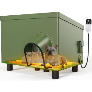 Heated Outdoor Cat House Weatherproof - 26" Outside Winter Waterproof Insulated Feral Warm Shelters - Timing & Temp Adjustable - Covered Weatherproof Elevated Cathouse - Large Animal Hut Home for Dog