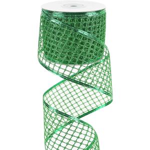 MEEDEE Emerald Green Netting Ribbon - 2.5 Inch Sparkling Glamour Netted Ribbon, Green Glitter, By 10 Yards Roll, Wired Mesh For Christmas Tree, Halloween Wreaths, Tree Toppers, Streamers, Bow