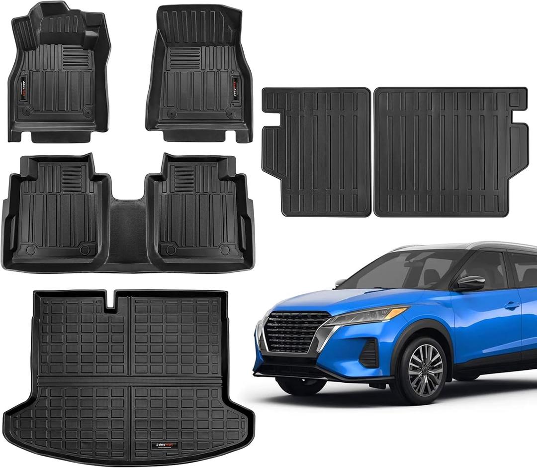 Custom Fit for 2018-2024 Nissan Kicks Floor Mats Cargo Liner Trunk and Backrest Mat Set All Weather TPE Accessories (Floor Mats+Cargo Liner+Backrest Mat)