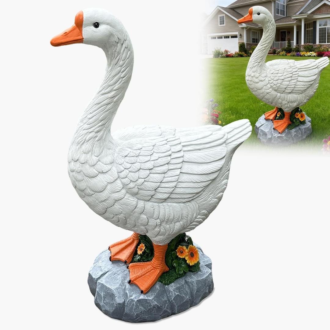 Porch Goose Statue Large White Porch Goose Big Resin Garden Lawn Yard 20 inches High Figurine Duck Decorative Figurine for Patio, Entryway Accent Indoor Outdoor Garden Gift