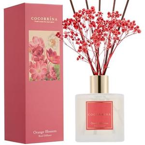 COCORRÍNA Reed Diffuser - Orange Blossom 6.76 Fl.oz Reed Diffuser Sets with Preserved Flowers, Diffuser with 8 Sticks for Bathroom Shelf Decor