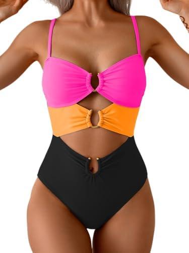 Eomenie One Piece Swimsuit for Women Ring Linked Monokini Sexy Bathing Suit Cutout Swim Suit. Size L
