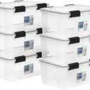 IRIS USA WeatherPro 19 Qt Storage Bins with Lids, 6 Pack, BPA-Free Plastic Gasket Box with Tight Latch and Seal, Stackable Nestable Tote Tub - Clear/Black