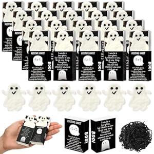Wettarn 24 Set Positive Ghost Encouragement Gifts Handmade Crocheted Pocket Hug Ghost with Box Filled with Spookiness and Love for Men Women Office Halloween Party Favors
