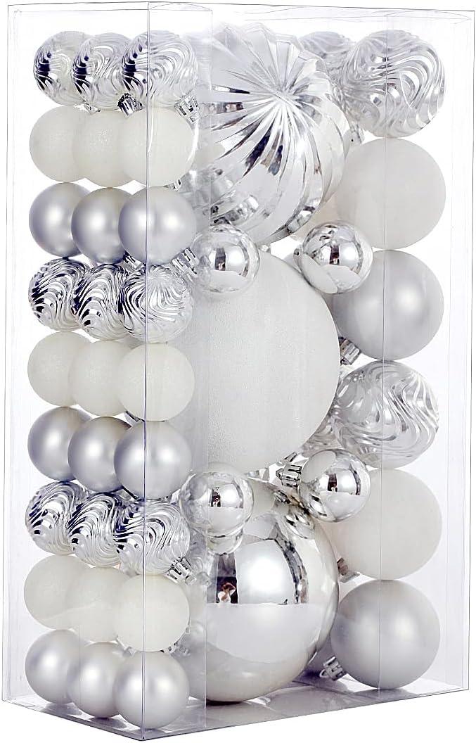 Christmas Ball Ornaments for Xmas Decorations,50 pcs Christmas Extra Large Tree Shatterproof Ornaments-Silver (Combo of 5 Style in 3 Sizes)