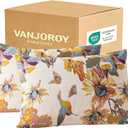 100% Organic Washed Cotton Queen Pillowcases for Skin-Friendly Set of 2-1000 Thread Thick Count 20x30 Inches Luxury Boho Pillow Cases, Muslin Bird Floral Pattern Pillow Cover -Beige (Ink Flower)