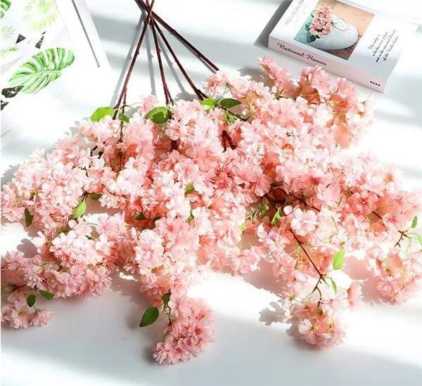 Sunnyskar 10Pcs Fake Long Stem Blossom (4 Stems/Piece) Simulation Encrypt Cherry Blossoms for Wedding Home Decorative Artificial Flowers - (Color: Pink)