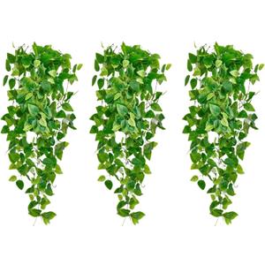 Fake Hanging Plants Vines(3pcs)for Room Decor, Artificial Ivy Greenery Garlands for Home Bedroom Living Aesthetic Kitchen Office Wall Patio Bookshelf,Indoor,Outdoor Farmhouse Decorations(No Basket)