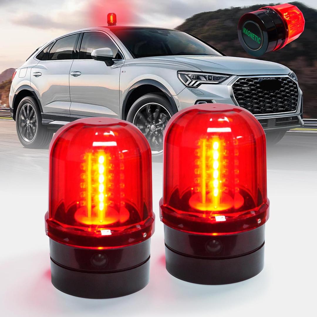 6" Rotating Flashing Light, Red LED Strobe Rotating Beacon Light with Magnetic Base for Vehicle Forklift Truck Tractor Golf Carts UTV Car Bus and Club Party Show Bar(Red, 2 Pack