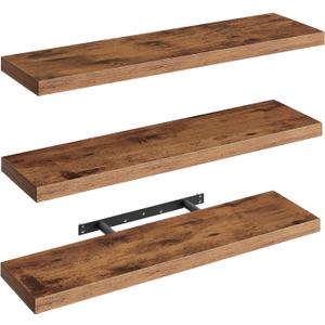 RALGEND Floating Shelves for Wall, 1.5" Thick Wall Shelf Set of 3 with Invisible Brackets, L31.5 x W7.9 Hanging Shelves Farmhouse Home Decor for Bathroom, Living Room, Bedroom, Rustic Brown 8301BJP3BF