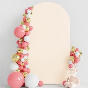 Wokceer 7.2FT Wedding Arch Backdrop Cover Spandex Fitted Beige Backdrop Arch Covers Round Top Chiara Arches Cover for Birthday Party Ceremony Banquet Decoration