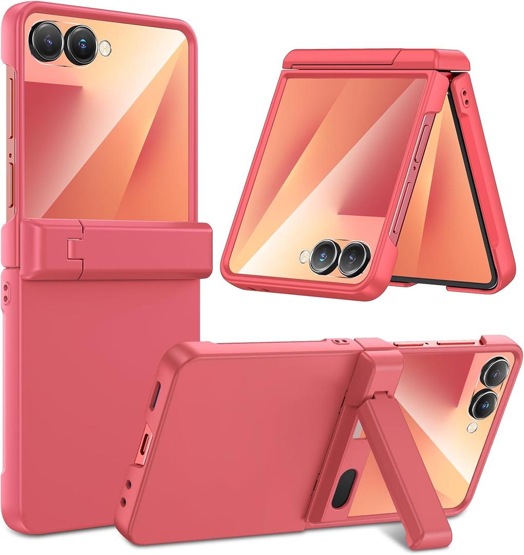 Maxdara for Galaxy Z Flip 7 Case, with [Hidden Kickstand] [Built-in Screen Protector] [Hinge Protection] [Support Wireless Charging] Protective Phone Case for Samsung Galaxy Z Flip 7, Coral Red