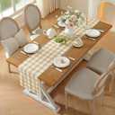 Laolitou Yellow Checkered Table Runner, Cotton Linen Gingham Table Runners, Classic Buffalo Plaid Farmhouse Table Decor, 13x90 Inches