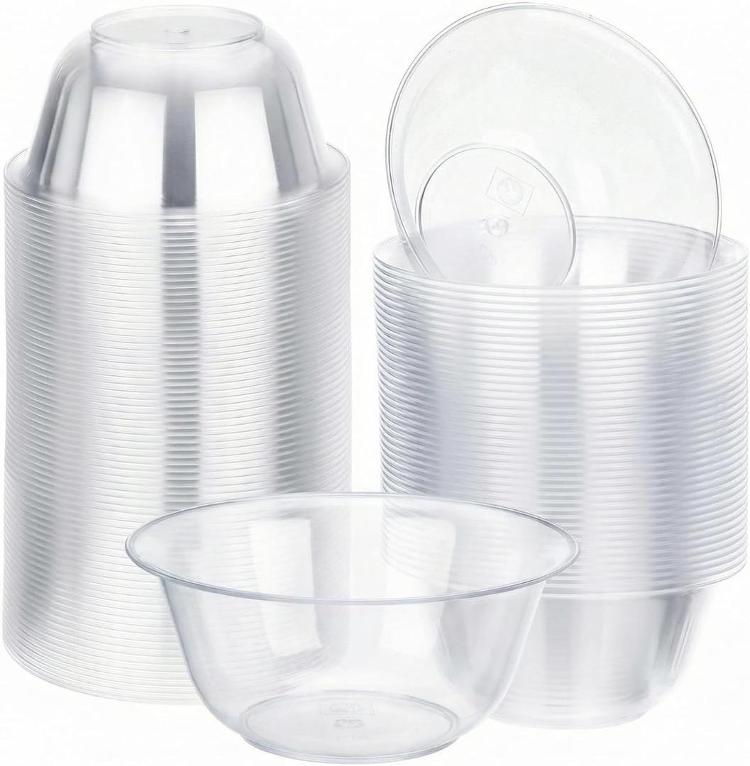Thenshop 150 Pcs Clear Dessert Bowls Bulk 9 oz Disposable Hard Plastic Round Party Serving Bowls for Salad Soup Ice Cream Snack Appetizer Catering Birthday Wedding Picnic Home Event Supplies