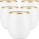 48 count Unbreakable Stemless Plastic Wine Champagne Whiskey Glasses Elegant Durable Disposable Indoor Outdoor Ideal for Home, Office, Bars, Wedding, 12 Ounce Cups Gold Rim