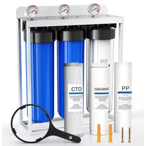 Whole House Water Filter System,Remove Heavy Metal,3 Stage Water Purifier,Top-Tier KDF+GAC with Sediment & Carbon Filter,Highly Reduce 99% Lead,Arsenic,Chromium,Chlorine,Odor,Improve Taste,20x4.5Inch