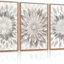 CHDITB Modern Floral Burst Framed Canvas Wall Art Set, Nature Flower Petal Wall Decor, Neutral Beige and Gray Botanical Painting, Contemporary Art Prints for Living Room Bedroom Office-16 x24 x3