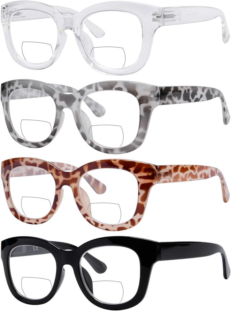 Eyekepper 4-Pack Large Frame Bifocal Reading Glasses Women Bifocal Readers +2.50 (4pcs Clear Lens-mix)