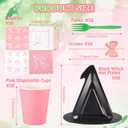Yungyan 250 Pcs Christmas Pink and Green Tableware for 50 Guests Witch and Princess Party Supplies Set Includes Witch Hat Plates, Bow Napkins, Forks, Cups, Straws Disposable Party Decor for Birthday