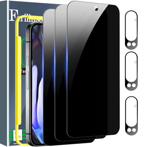 Ferilinso Full Coverage 3 Pack Privacy Screen Protector for Google Pixel 9 Pro XL [Phone Case Friendly], 3 Pack Tempered Glass Camera Lens Protector Accessories [Auto- Dusting & Adhesive]