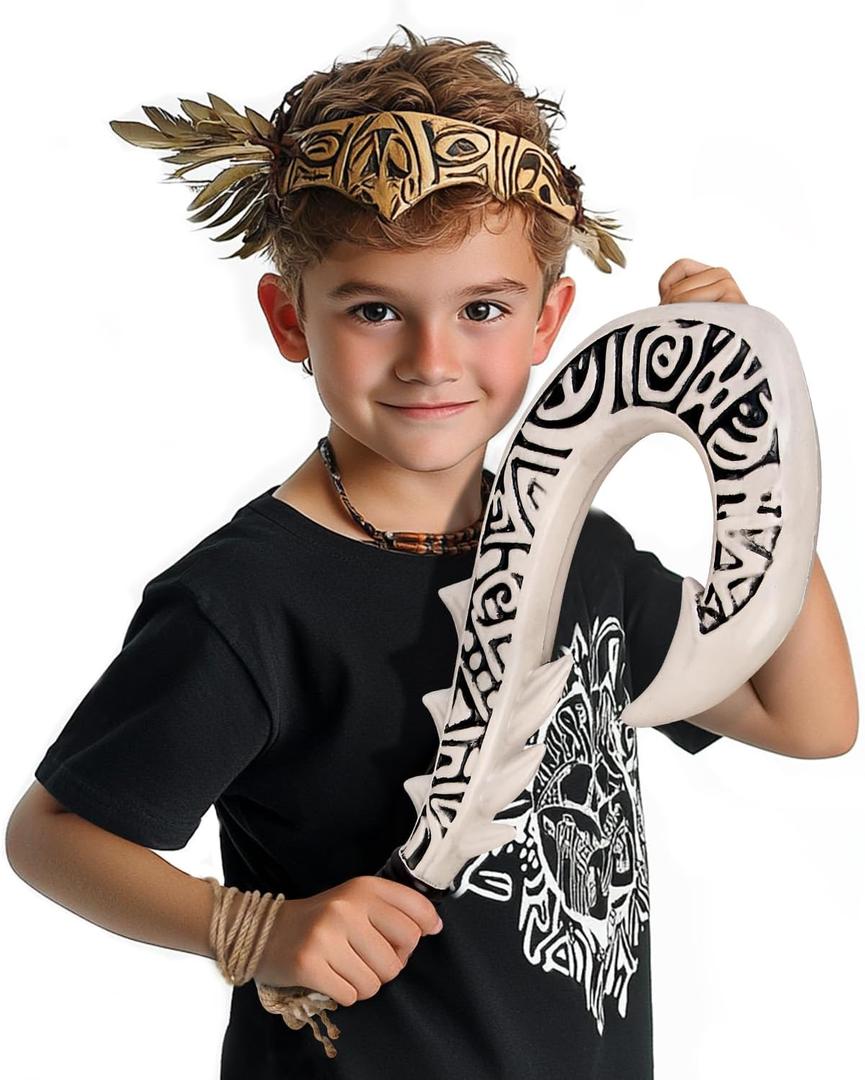 The Polynesian Demigod Maui-Inspired Cosplay Small Fish Hook Props Engraved Hawaii Tribal Design (Ivory White)