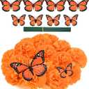 Antenda Artificial Marigold Flower Heads,Marigold Heads Bulk and 12 Monarch Butterfly for Dia De Los Muertos Diwali Decorations for Home Wreath Garland DIY Day of The Dead Altar Decor Orange