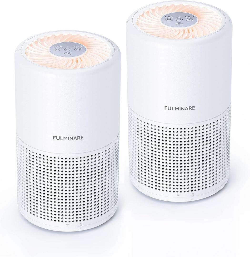 FULMINARE Air Purifiers for Bedroom H13 True HEPA Air Filter Quiet Air Cleaner With Night Light Portable Small Air Purifier for Home, Office, Living Room (White 2 Pack)
