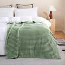 Sage Green Fleece Throw Blanket 5060 for Couch Sofa Bed,Super Soft Cozy Plush Microfiber Flannel Blanket with Stripes Design Lightweight for Adults,Woman,Girls