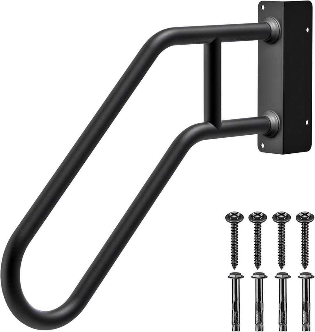 SELEWARE Heavy Duty 28" Handrails for Outdoor 1-3 Step, Non-Slip Door Jamb Corner Wall Mount Stair Hand Railing Grab Bars, U-Shape Safety Handle for Garage, Porch, Garden (Left Handed, Dia 1.3" Pipe) (28" Left Jamb Handrail)