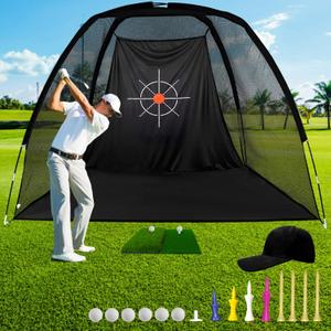 Golf Hitting Practice Nets for Backyard Driving Heavy Duty Men Real Indoor Golf Balls Hitting Pitching Driving Nets for Indoor Outdoor Garage Use Golfing Swing Training Impact Cages with Frame and Net