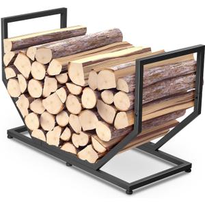 Firewood Rack Outdoor Indoor,31 Inch Firewood Holder,2.58ft Heavy Duty Metal Firepace Log Holder,Wood Storage Rack With Adjustable Feet,Black