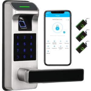 Harfo Fingerprint Door Lock, Heavy Duty Full APP Control Touchscreen Keypad Keyless Lock with Reversible Handle, Perfect for Home/Office/Bedroom Doors (Satin Nickel)