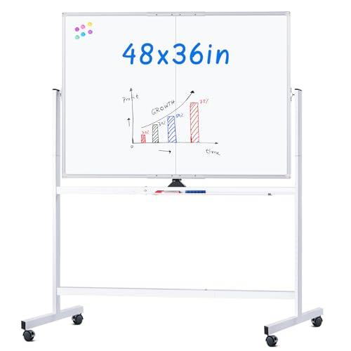 Rolling Whiteboard, 48x36 Large Magnetic White Board with Stands, Big Double-Sided White Board Dry Erase on Wheels for Homeschool, Home Office, Office, School (Silver, 48 x 36)