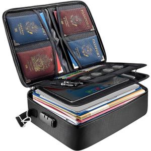 BALEINE Fireproof Document Box with Lock, Portable Fireproof Document Bag Waterproof Fire Proof File Boxes for Documents, File Organizer Box for Important Paperwork (Black, 15''x11''x4'')