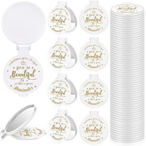 36 Pcs 2.76 Inch Inspirational Compact Mirror Bulk Party Favors Purse Small Mirror Pocket Mini Gifts for Women Adult Coworker Mother's Day Teacher Graduation Friends (White)