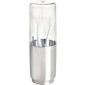 iDesign Austin Metal Covered Holder Stand, Holds Regular and Electric Toothbrushes in Master, Guest, Kid's, College Dorm Bathroom, Brushed
