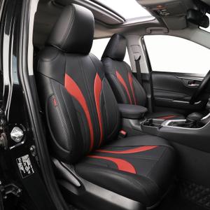EKR Rav4 Seat Covers Custom Fit for Toyota Rav4 (Only Hybrid) 2019-2025 LE,XLE,XLE Premium,Limited,Woodland Edition, Leather Car Seat Cover Full Set for SUV,Faux Leather(Black +Burgundy)