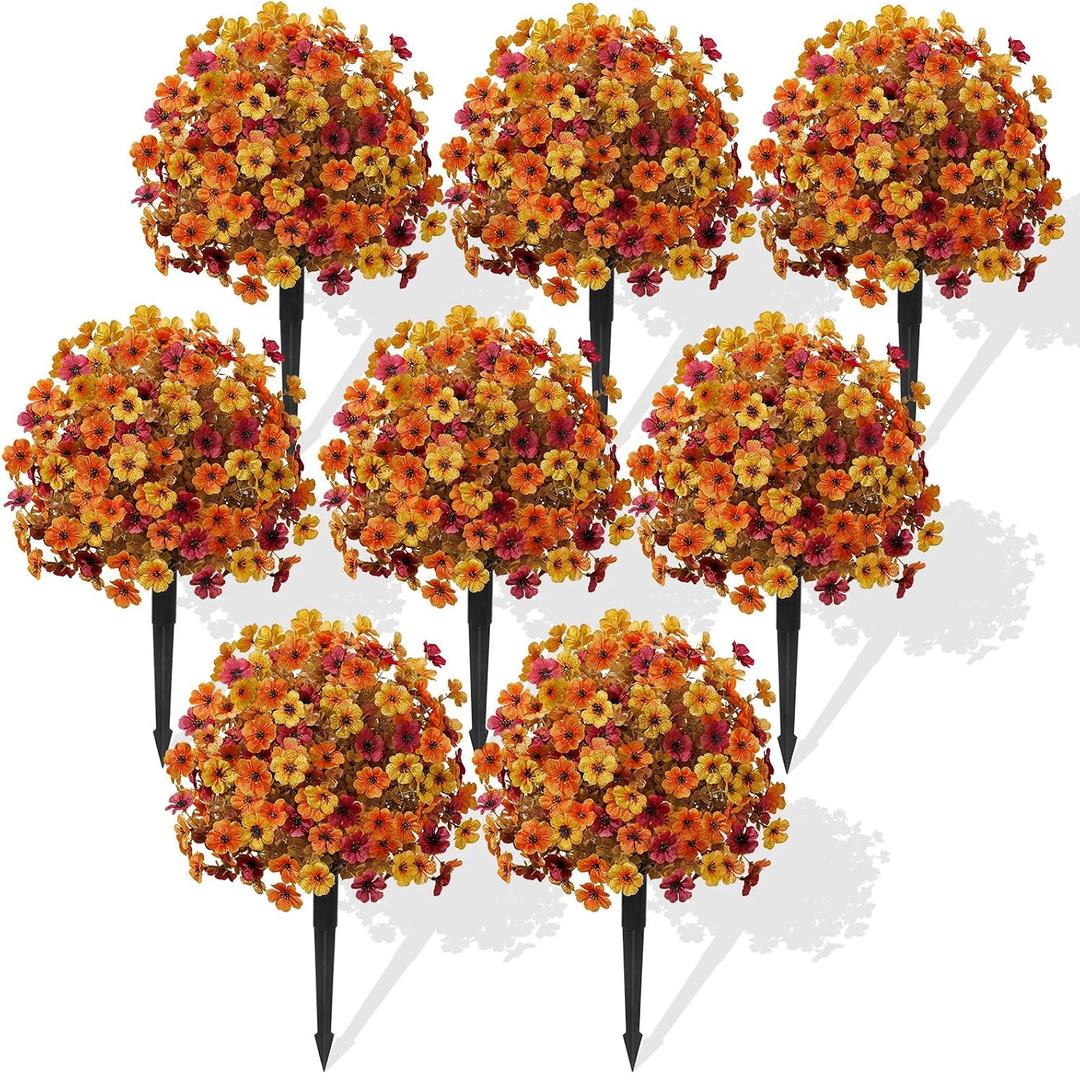 Alupssuc 8Pcs 20" Artificial Topiary Ball Flowers for Outdoors Planters, Fall Decoration with Spike, UV Resistant Faux Plants, Fake Bushes Indoor Decor, Mix 3 Colors for Garden, Porch & Patio