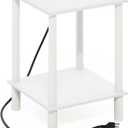 Furinno Turn-N-Tube 2-Tier Side Table, End Table with USB and Type-C Charging Port, White/White