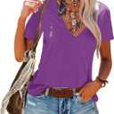 Topstype Deep V Neck T Shirts for Women Short Sleeve Sexy Tops Low Cut Cleavage T Shirt (Small, Purple)