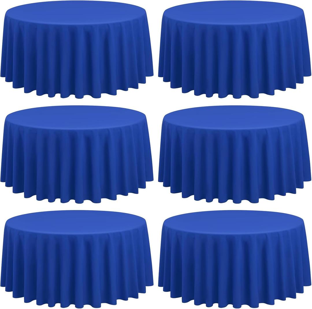 6 Pack Round Tablecloths - 120 Inch, Royal Blue Polyester Table Cover for Round Table, Stain and Wrinkle Resistant Washable Fabric Table Cloth, Polyester Tablecloth for Wedding Banquet Parties (6 Pack 120 Inch Round)
