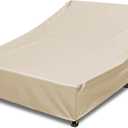 Double Chaise Lounge Cover Outdoor Waterproof 100% 600D Weather-Resistant Oxford Fabric, Tear-Resistant and UV-Resistant All-Weather Patio Furniture Covers for Lounge Chair & Sunbed Daybed, Beige
