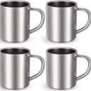 Cunhill 4 Set Small Stainless Steel Coffee Mug 7.5oz/220ml Metal Double Walled Cups Camping Mug with Handle Dishwasher Safe Tea Cups for Camping Travel Outdoors Rv Keep Drinks Hot (4 Count (Pack of 1))
