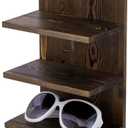 MyGift 5 Tier Rustic Burnt Solid Wood Sunglasses Holder Rack, Wall Mounted Eye Glasses Shelf or Tabletop Display Stand, Retail Eyewear Showcase Storage Organizer (Burnt Wood)